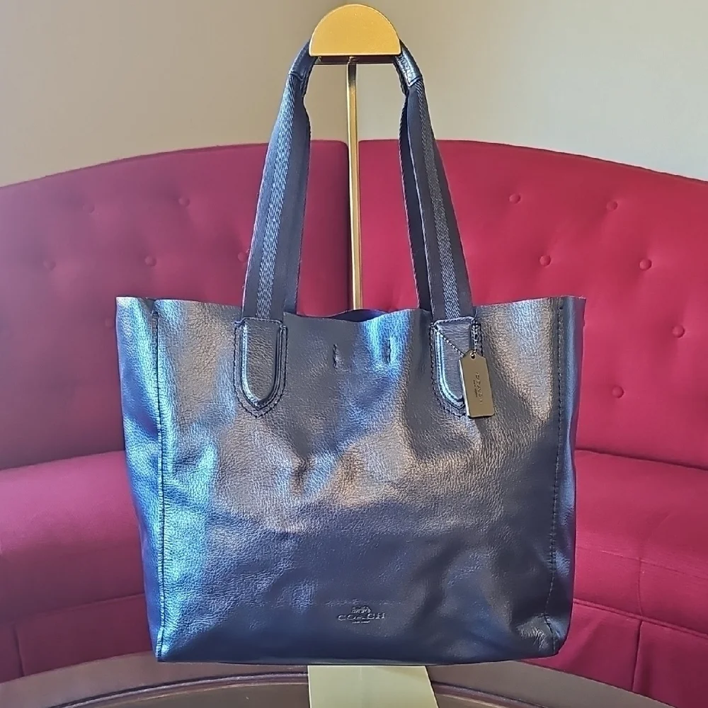 Coach 2017 Large Hologram Derby Tote Metallic Blue